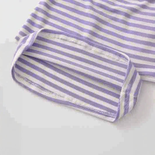 Women's striped long-sleeve shirt with deep round neckline and decorative bow tie
