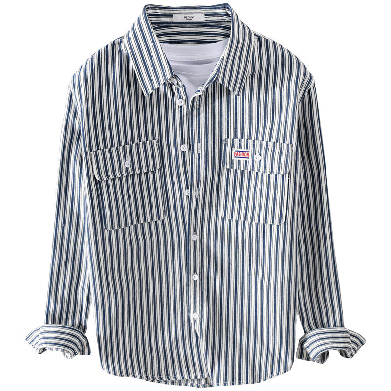 Men's Maritime Striped Overshirt made of Cotton Twill with Chest Pockets and Relaxed Fit Mune Fashion
