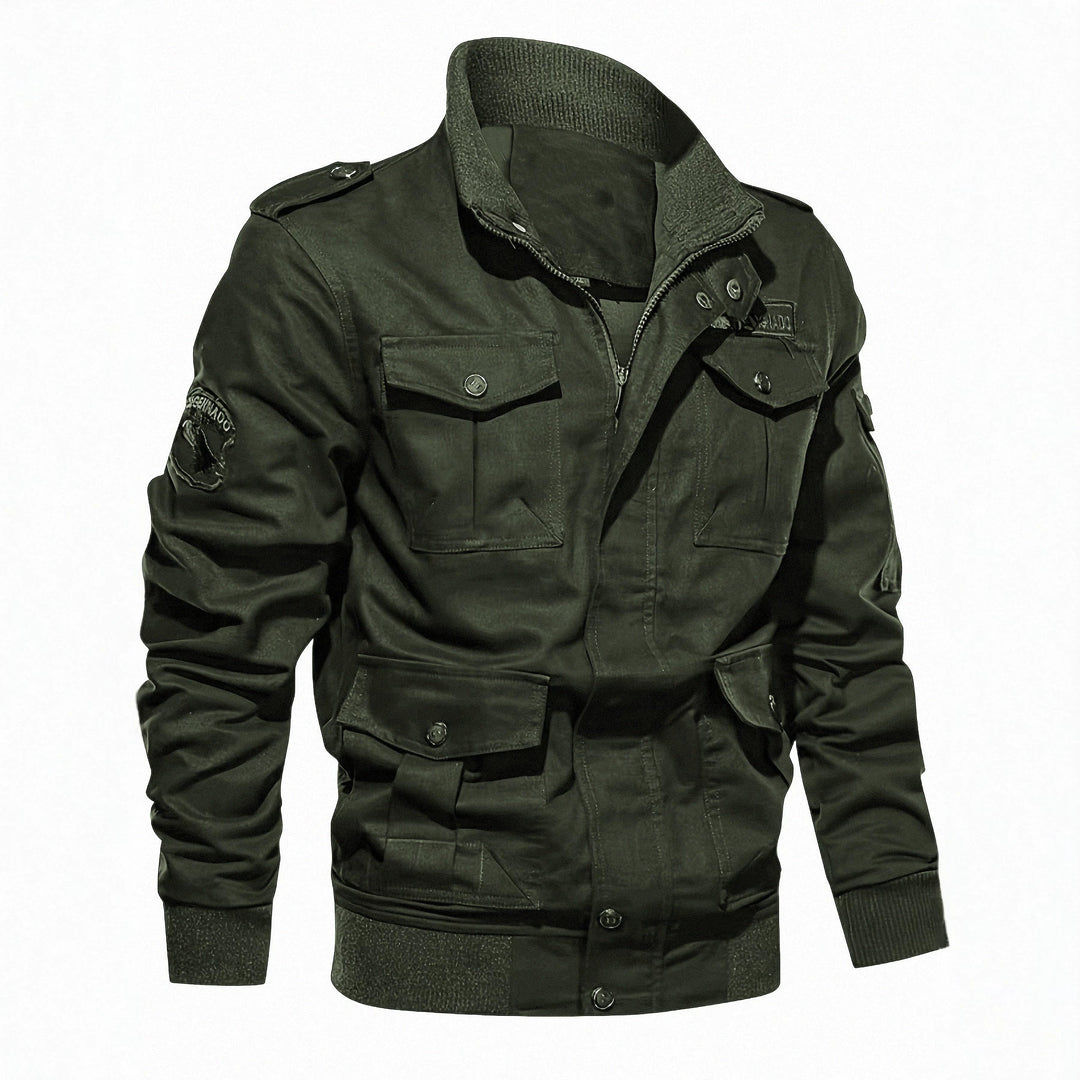 Men's field jacket in military style with multiple pockets and knit collar Mune Fashion