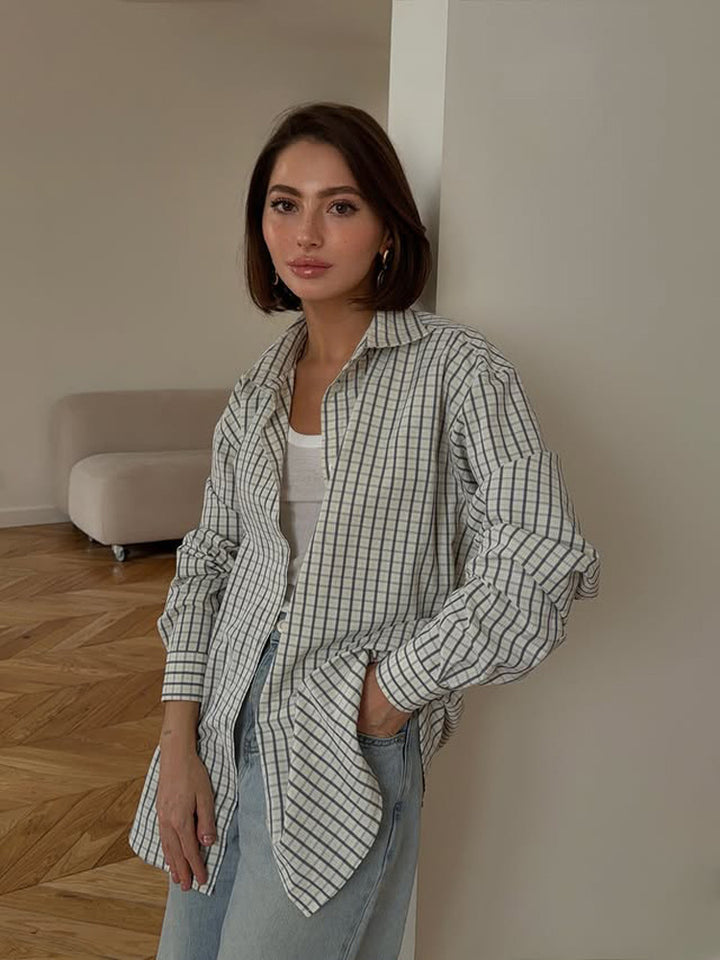 Women's Checked Oversized Shirt with Extended Hem Mune Fashion