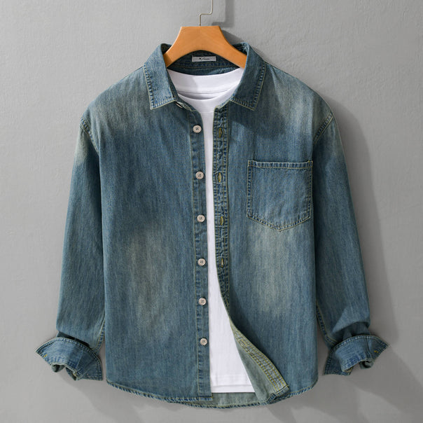 Men's Vintage-Look Denim Jacket with Chest Pocket and Relaxed Fit Mune Fashion