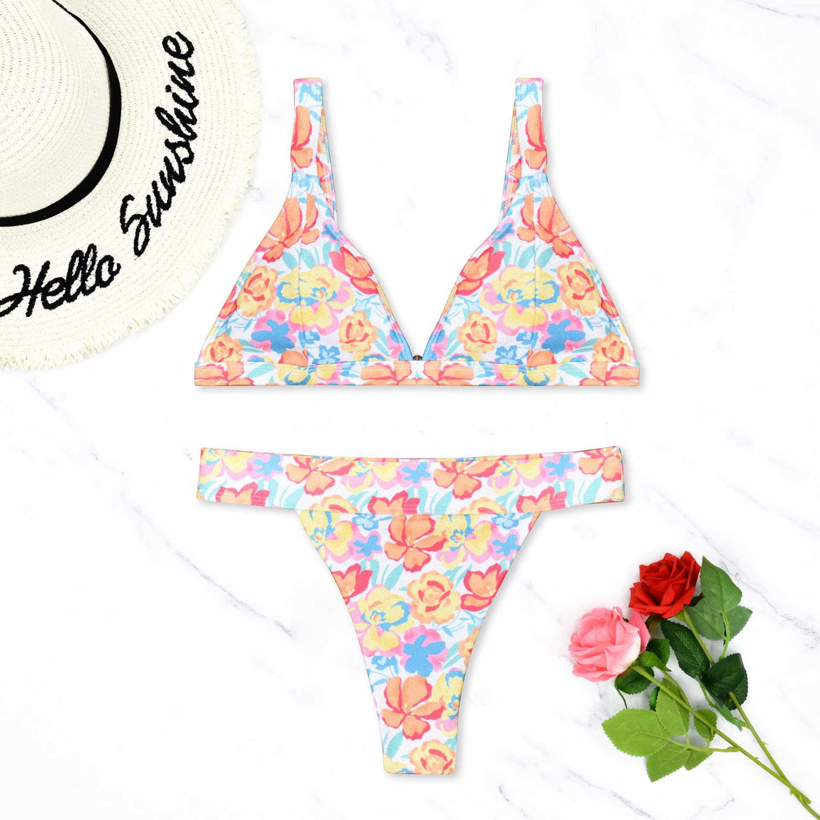 Women's triangle bikini with floral pattern and adjustable straps Mune Fashion
