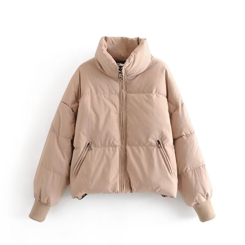 Women's Short Quilted Puffer with High Standing Collar and Ribbed Cuffs Mune Fashion