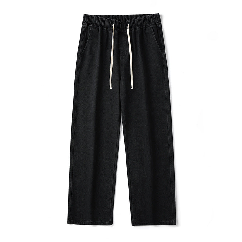 Men's Comfort Denim Pants with Elastic Waistband, Contrast Drawstring and Straight Oversized Leg Mune Fashion