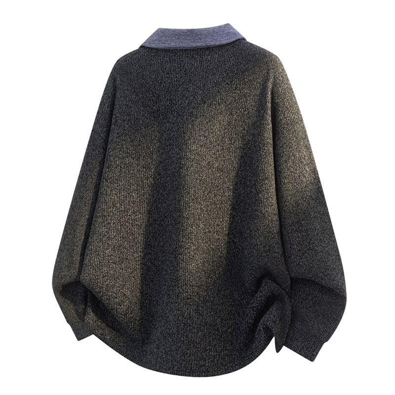Unisex Oversize Knit Sweater with Contrasting Polo Collar and Half Placket Button Closure Mune Fashion