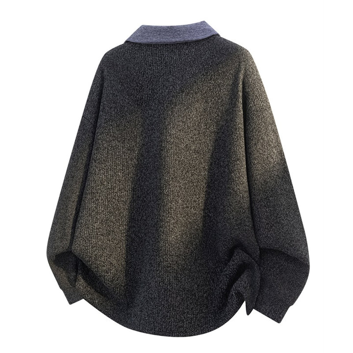 Unisex Oversize Knit Sweater with Contrasting Polo Collar and Half Placket Button Closure Mune Fashion