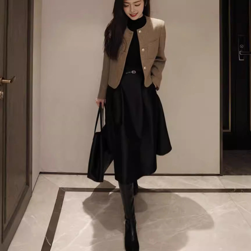 Women's Two-Piece Set: Sleeveless Fine Knit Top & High-Waisted Satin Midi Skirt Mune Fashion