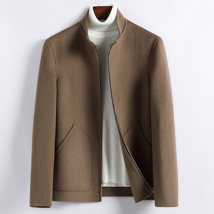 Men's Elegant Short Jacket made of Wool Blend with Stand-Up Collar, Concealed Zipper, and Shaped Insert Pockets Mune Fashion