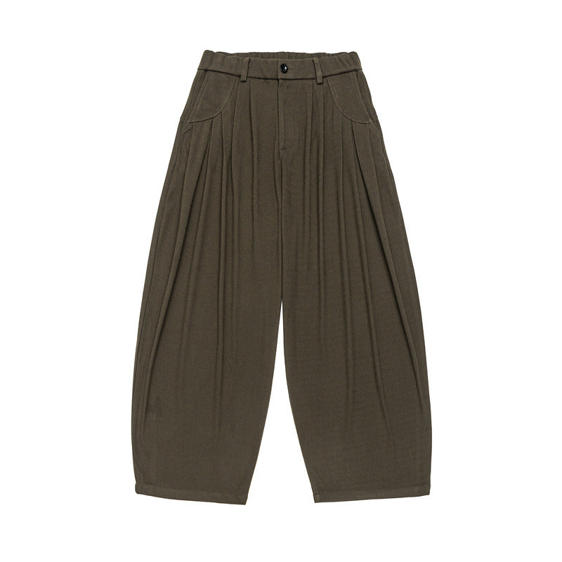 Women's Wide High-Waist Pleated Culotte Pants with Dart and Belt Loops Mune Fashion