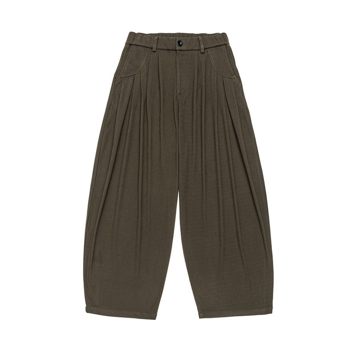 Women's Wide High-Waist Pleated Culotte Pants with Dart and Belt Loops Mune Fashion