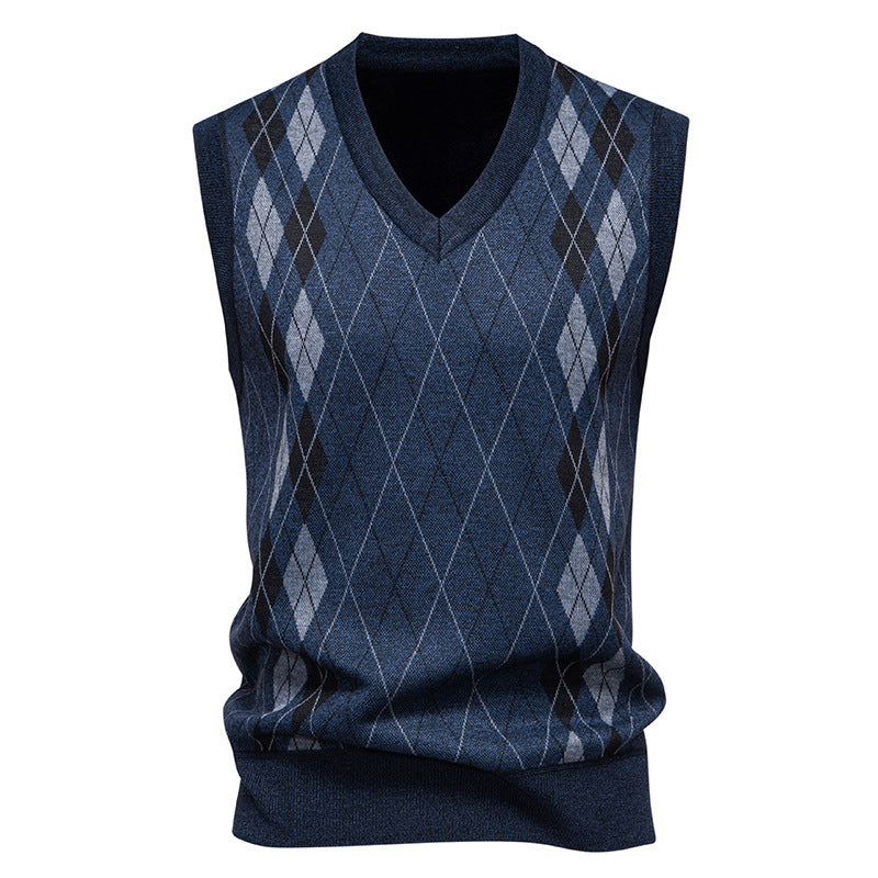 Men's elegant diamond pattern knitted vest with V-neck and lightweight cotton blend Mune Fashion