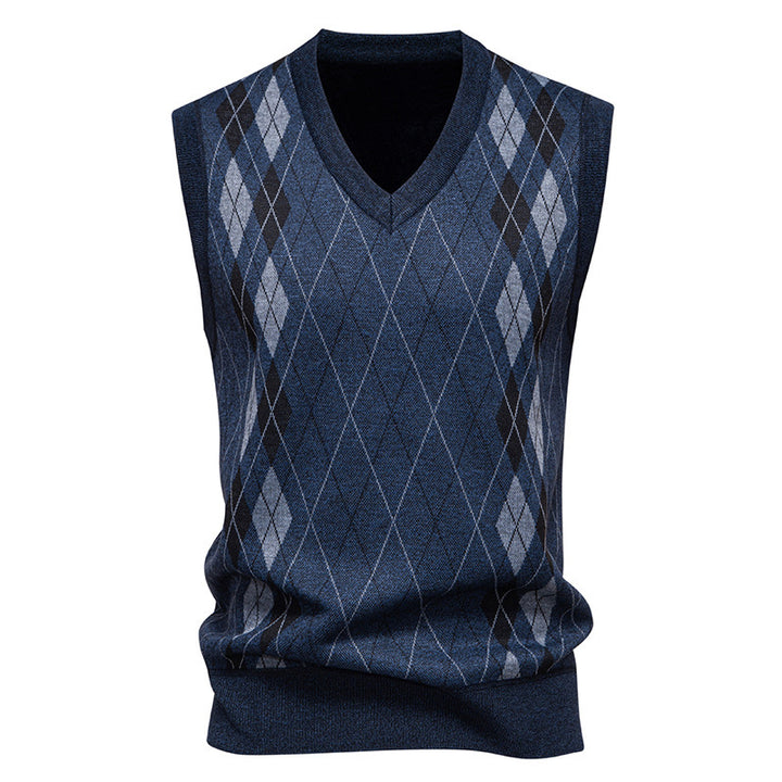 Men's elegant diamond pattern knitted vest with V-neck and lightweight cotton blend Mune Fashion