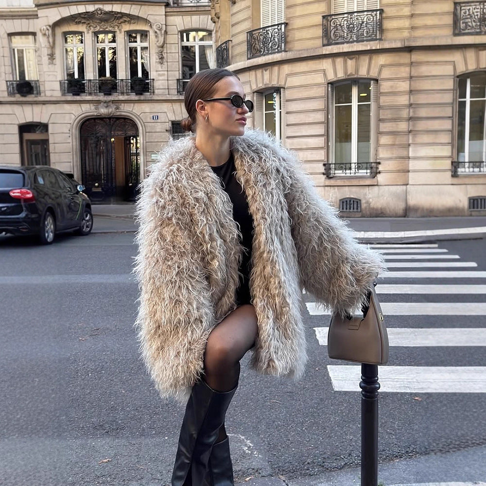 Women's Oversize Curly Faux Fur Coat in Shaggy Look Mune Fashion