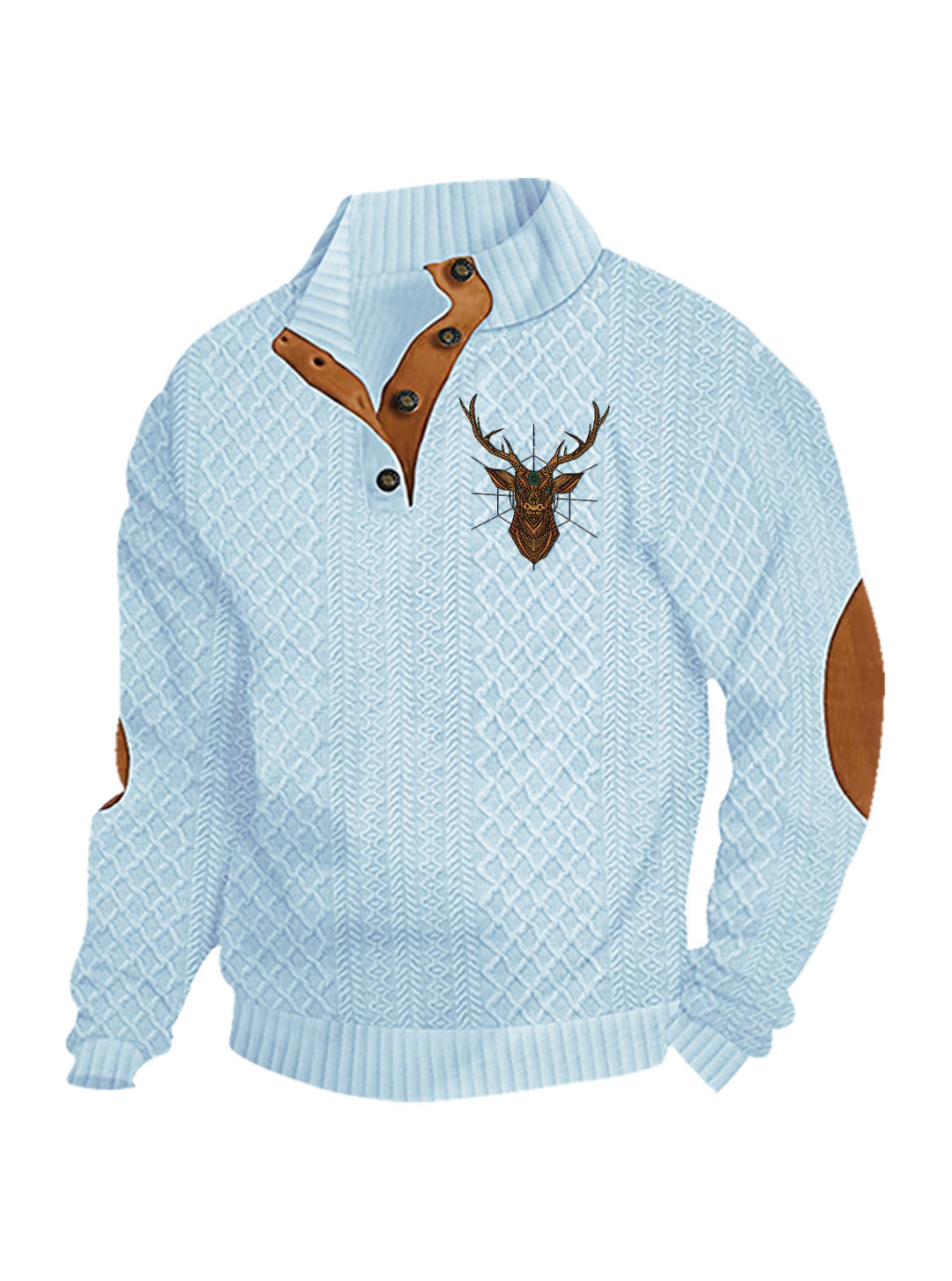 Men's nan Heritage textured pullover with stand-up collar faux leather trim elbow patches and half-button placket Mune Fashion