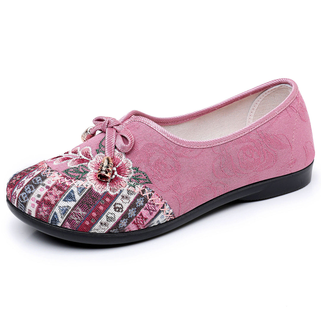 Ladies nan embroidered comfort ballet flats with padded memory footbed and non-slip rubber sole Mune Fashion