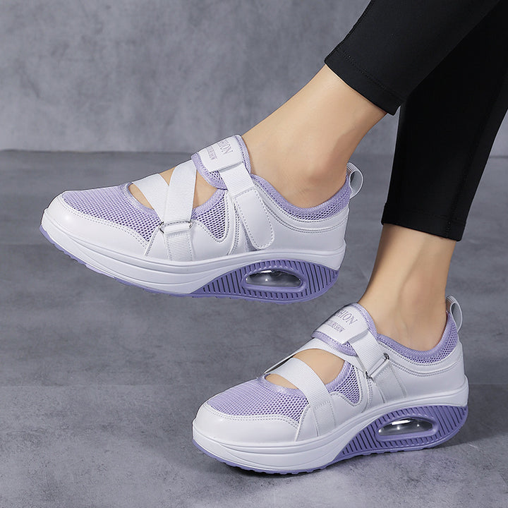 Ladies' stabilizing comfort sneakers with air-cushioned wedge sole and Velcro strap closure Mune Fashion