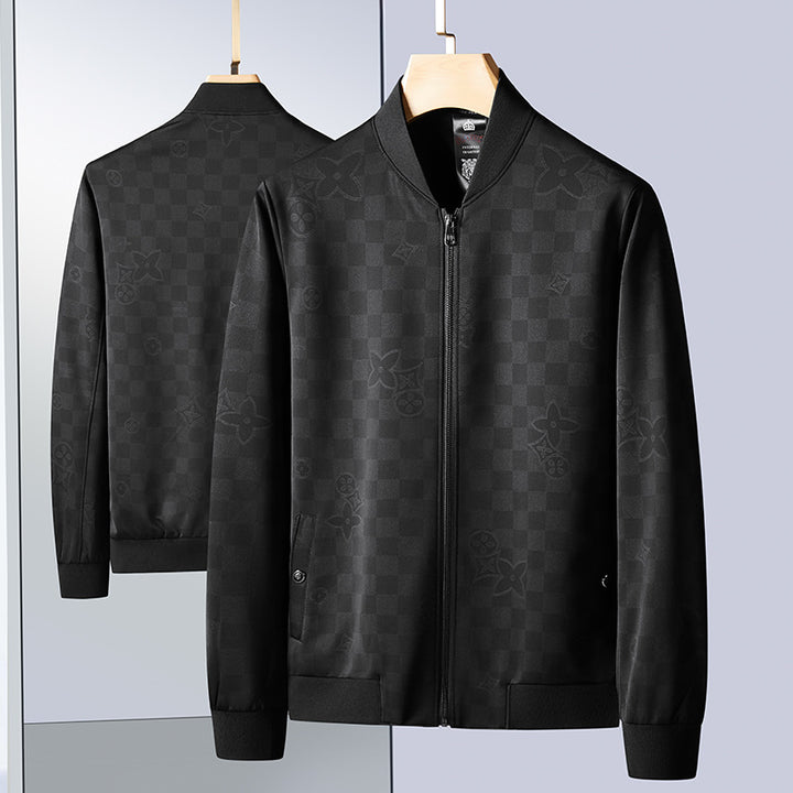 Men's Lightweight Bomber Jacket in Jacquard Monogram with Zipper and Ribbed Cuffs Mune Fashion