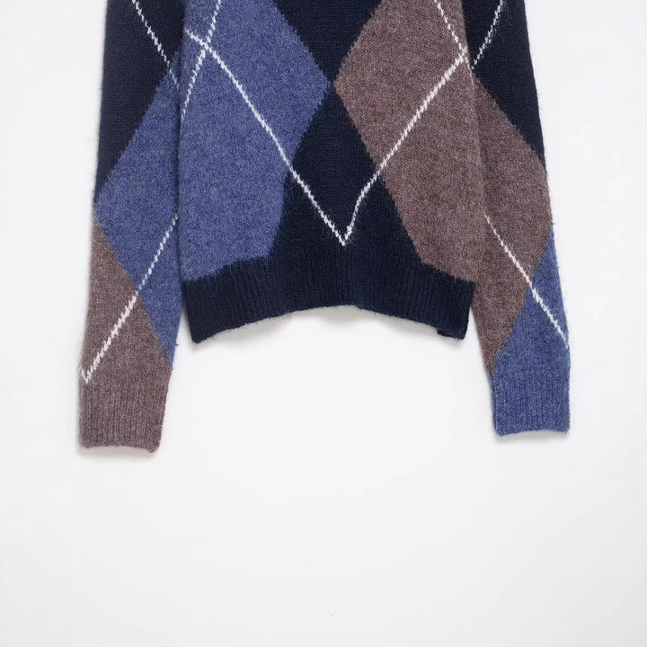 Women Oversized Diamond Knit Sweater with Mohair Effect Mune Fashion
