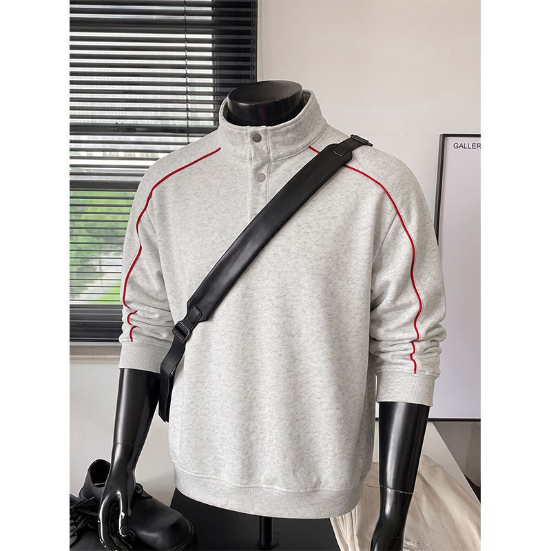 Men's sweatshirt with stand-up collar, snap-button half placket and contrasting shoulder piping Mune Fashion