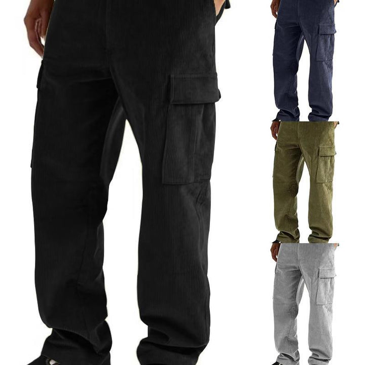 Men's cord cargo jogging pants with elastic waistband, drawstring and patch flap pockets Mune Fashion