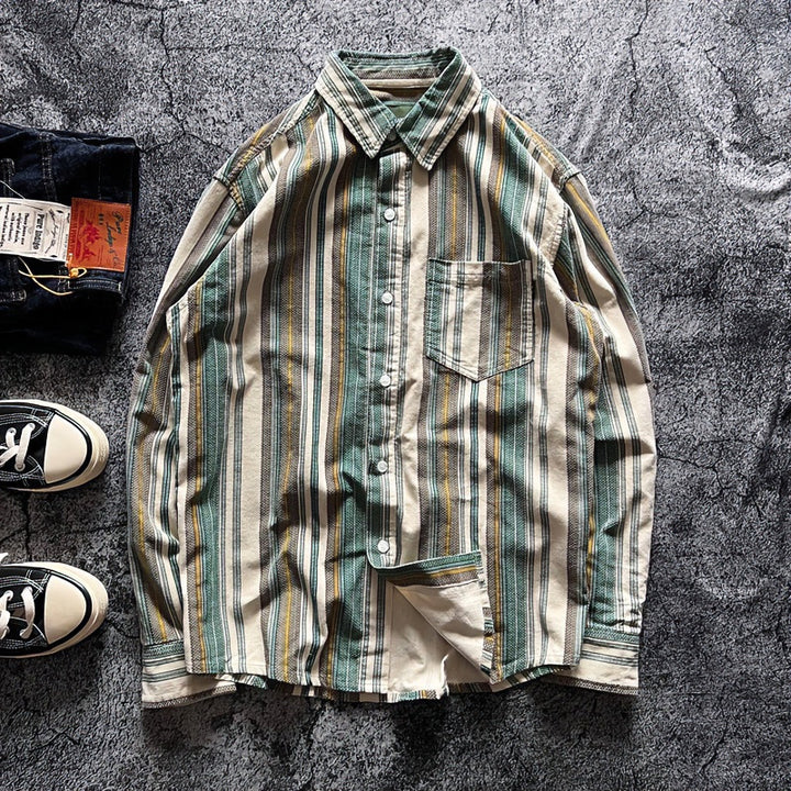 Unisex Oversized striped cotton blend shirt with chest pocket and relaxed fit Mune Fashion