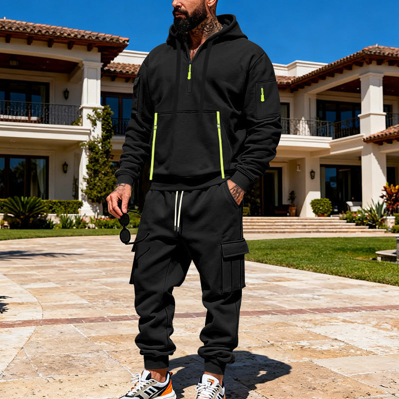 Men's urban hoodie cargo set with hidden zippers, multiple pockets, and elastic hem Mune Fashion