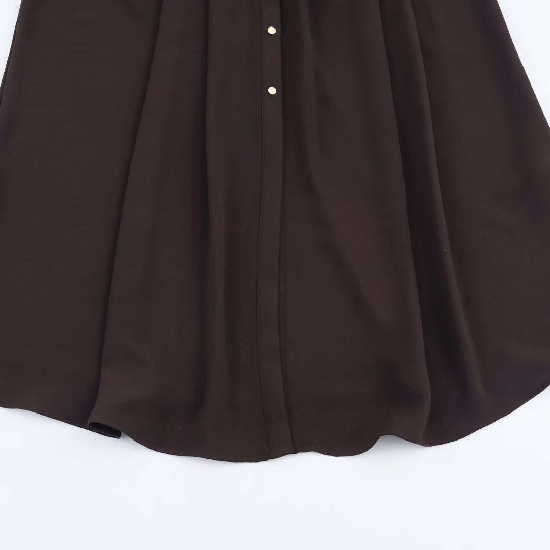 Women 10+ long shirt dress with continuous button placket and fitted belt Mune Fashion
