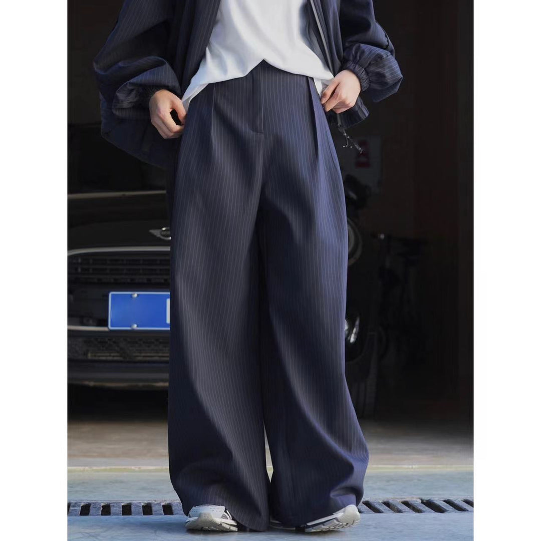 Women wide pinstripe trousers with high waistband and wide leg Mune Fashion