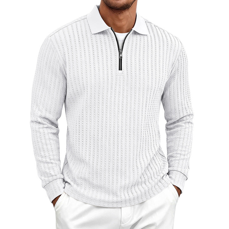 Men's fine knit polo sweater with concealed half zip and cable structure Mune Fashion