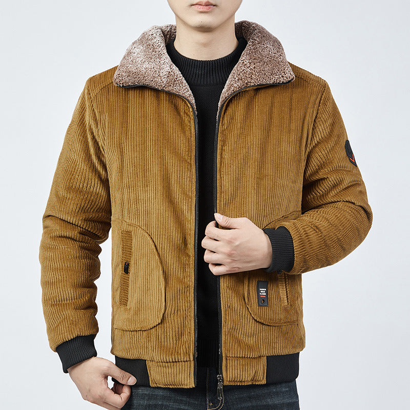 Men's corduroy bomber jacket with sherpa collar, thermo lining, and utility pockets Mune Fashion