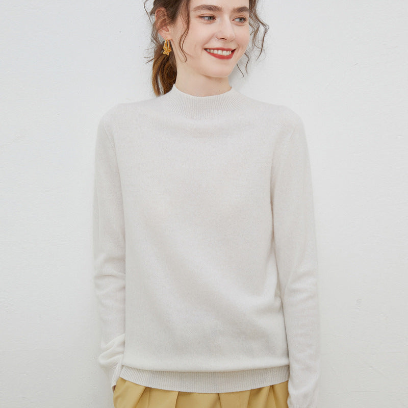 Women's soft fine-knit mock neck pullover with angora look and casual silhouette Mune Fashion
