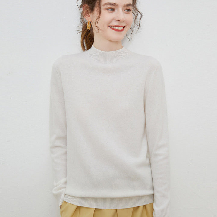 Women's soft fine-knit mock neck pullover with angora look and casual silhouette Mune Fashion