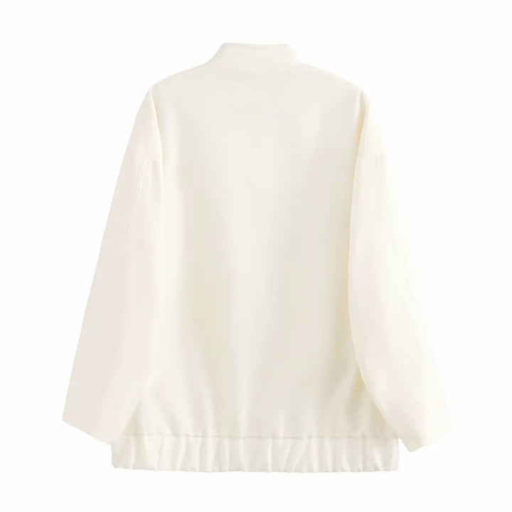 Women's oversized blouson jacket with stand-up collar, concealed front placket and elastic waistband Mune Fashion