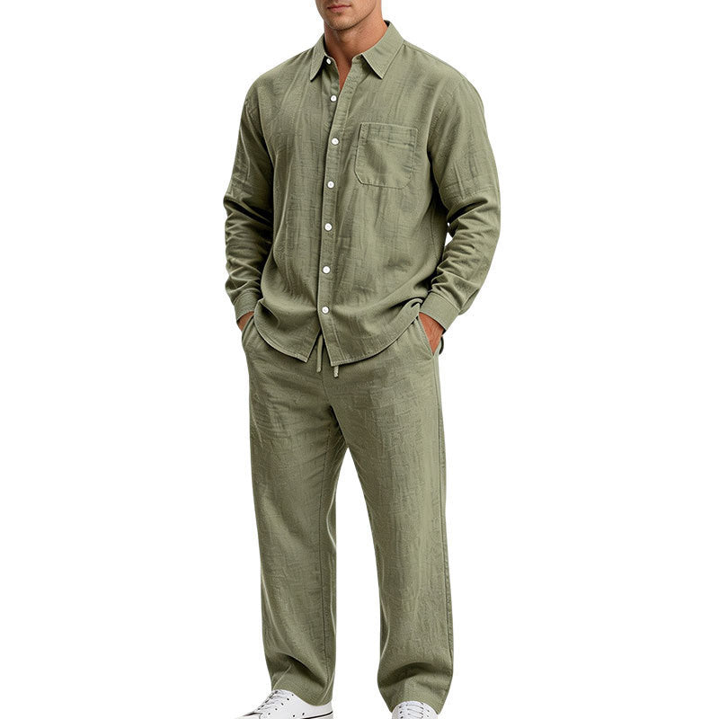 Men's Relaxed Two-Piece Lounge Set made of Structured Jersey with Shirt Collar Mune Fashion