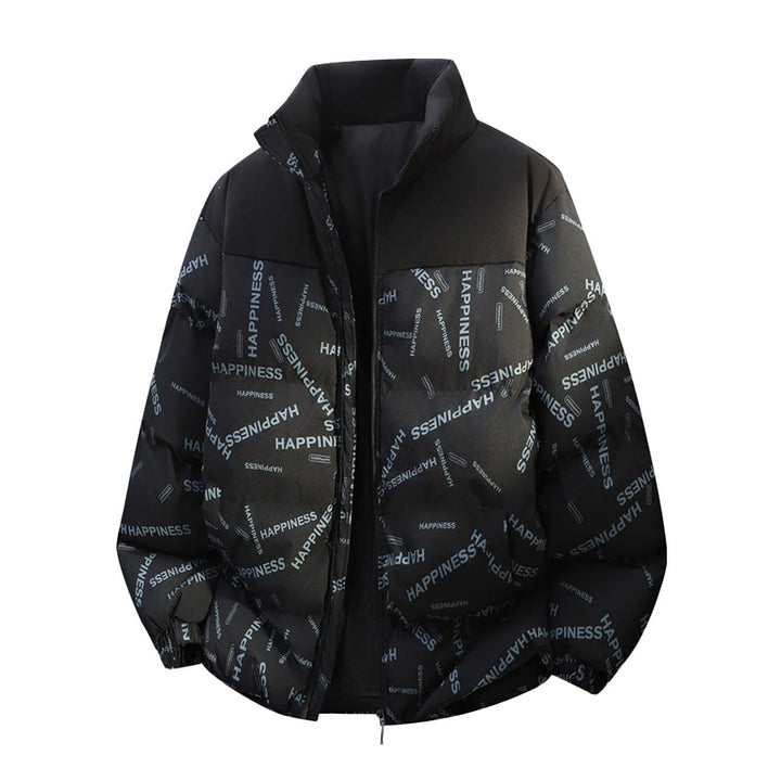 Unisex Oversize Padded Jacket with Allover Print, Stand-up Collar & Drawstring Hem Mune Fashion
