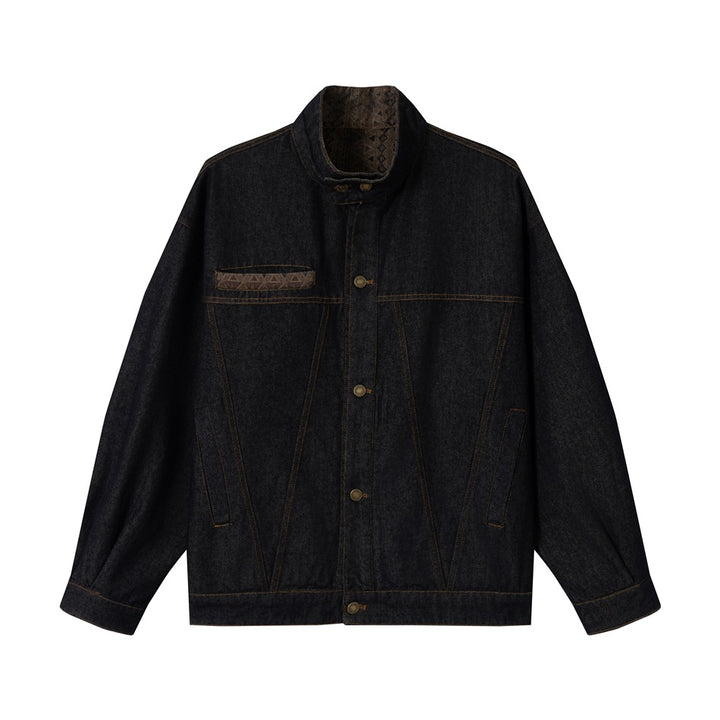 Unisex Boxy Jeans Jacket with high stand-up collar and woven trimmings Mune Fashion