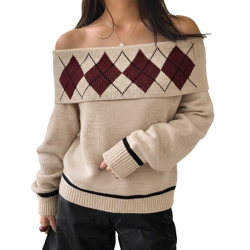 Women Casual Knit Sweater with Off-Shoulder Design Mune Fashion