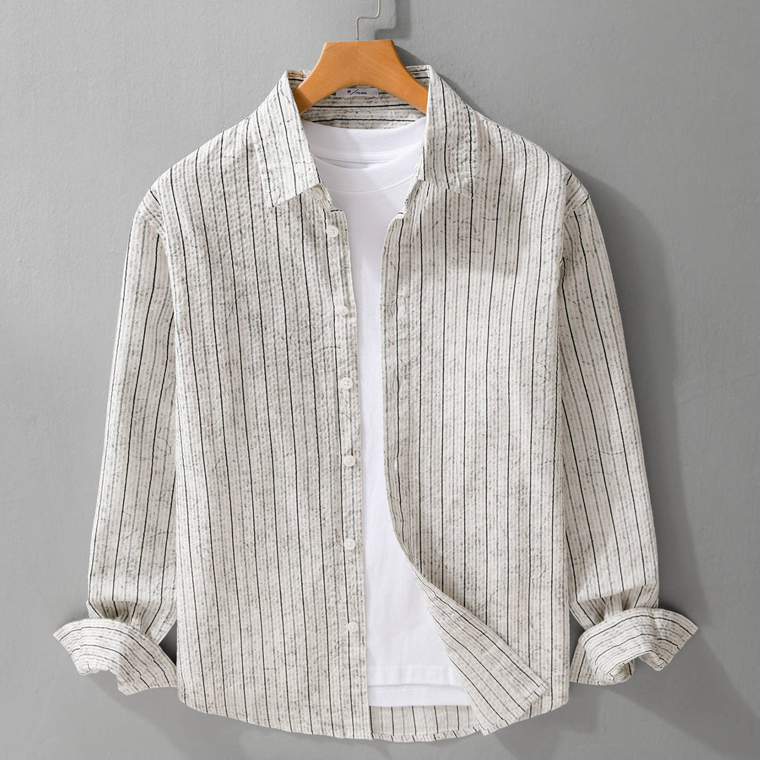 Men's Lightweight Long Sleeve Shirt with Fine Pinstripe Pattern and Relaxed Fit Mune Fashion