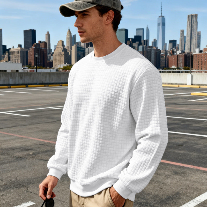 Men's textured waffle knit sweater made of cotton blend with round neckline Mune Fashion