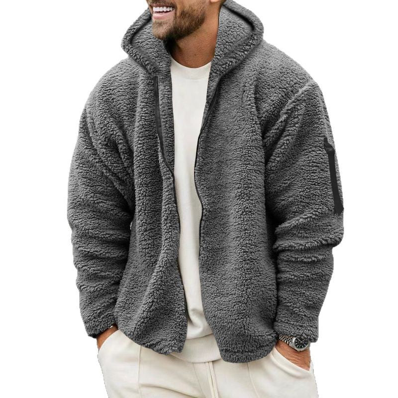Men's Nano Teddy-Fleece Zip Jacket with Hood, Concealed Two-Way Zipper and Arm Pocket Mune Fashion