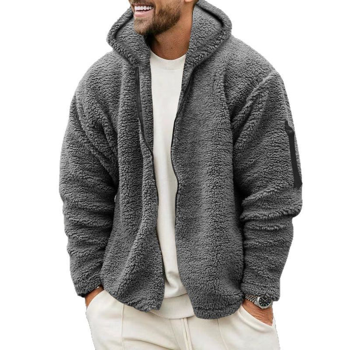 Men's Nano Teddy-Fleece Zip Jacket with Hood, Concealed Two-Way Zipper and Arm Pocket Mune Fashion