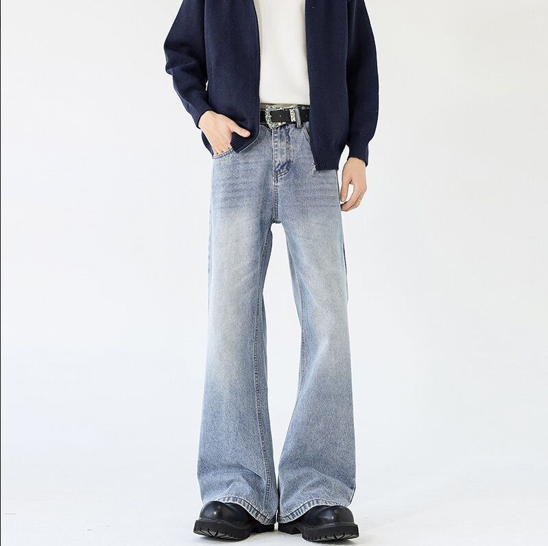 Men's Wide Flared Jeans made from washed denim with subtle fade effects Mune Fashion