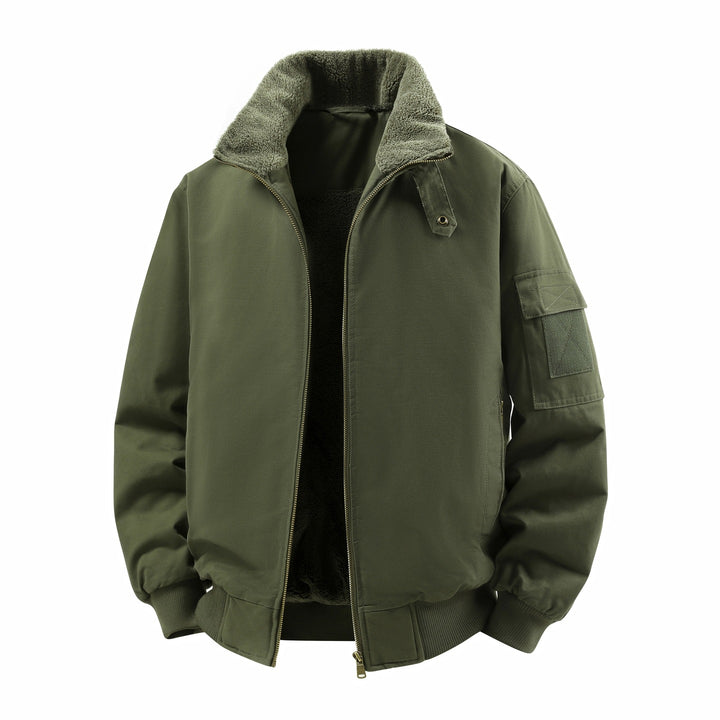 Men's Short Thermal Bomber Jacket with Teddy Collar, Fleece Lining & Utility Arm Pocket Mune Fashion