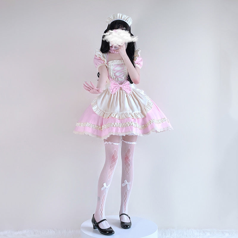 Ladies playful maid dress with ruffle details and satin accents Mune Fashion
