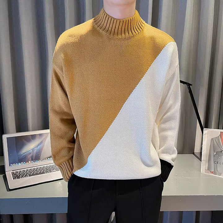 Men's Stylish Chunky Knit Sweater with High Collar Mune Fashion