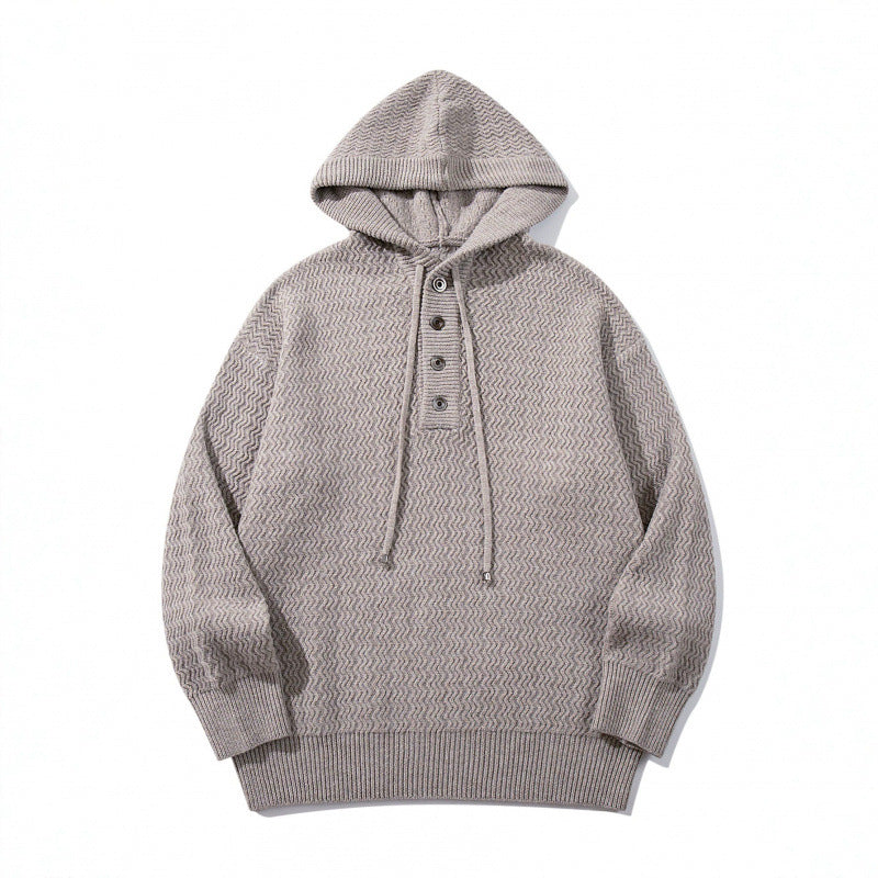 Unisex structured knit hoodie with half placket and drawstring hood Mune Fashion