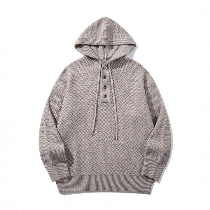 Unisex structured knit hoodie with half placket and drawstring hood Mune Fashion