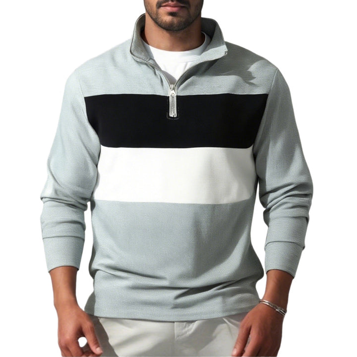 Men's Nano Sweatshirt with half zipper, stand-up collar and distinctive block stripes Mune Fashion