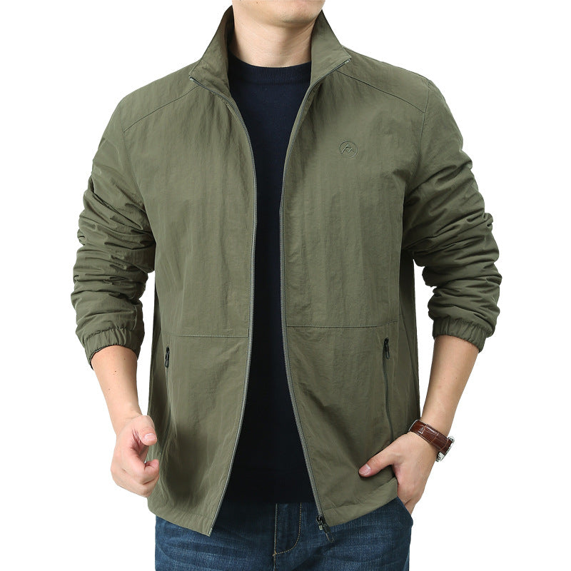 Men's Lightweight Windbreaker with Stand Collar, Two Zipper Pockets and Elastic Cuffs Mune Fashion