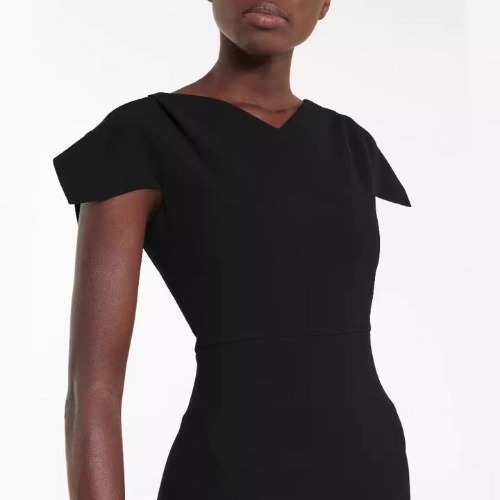 Women's Simple Pencil Dress with Tailored Silhouette and Structured Shoulder Straps Mune Fashion